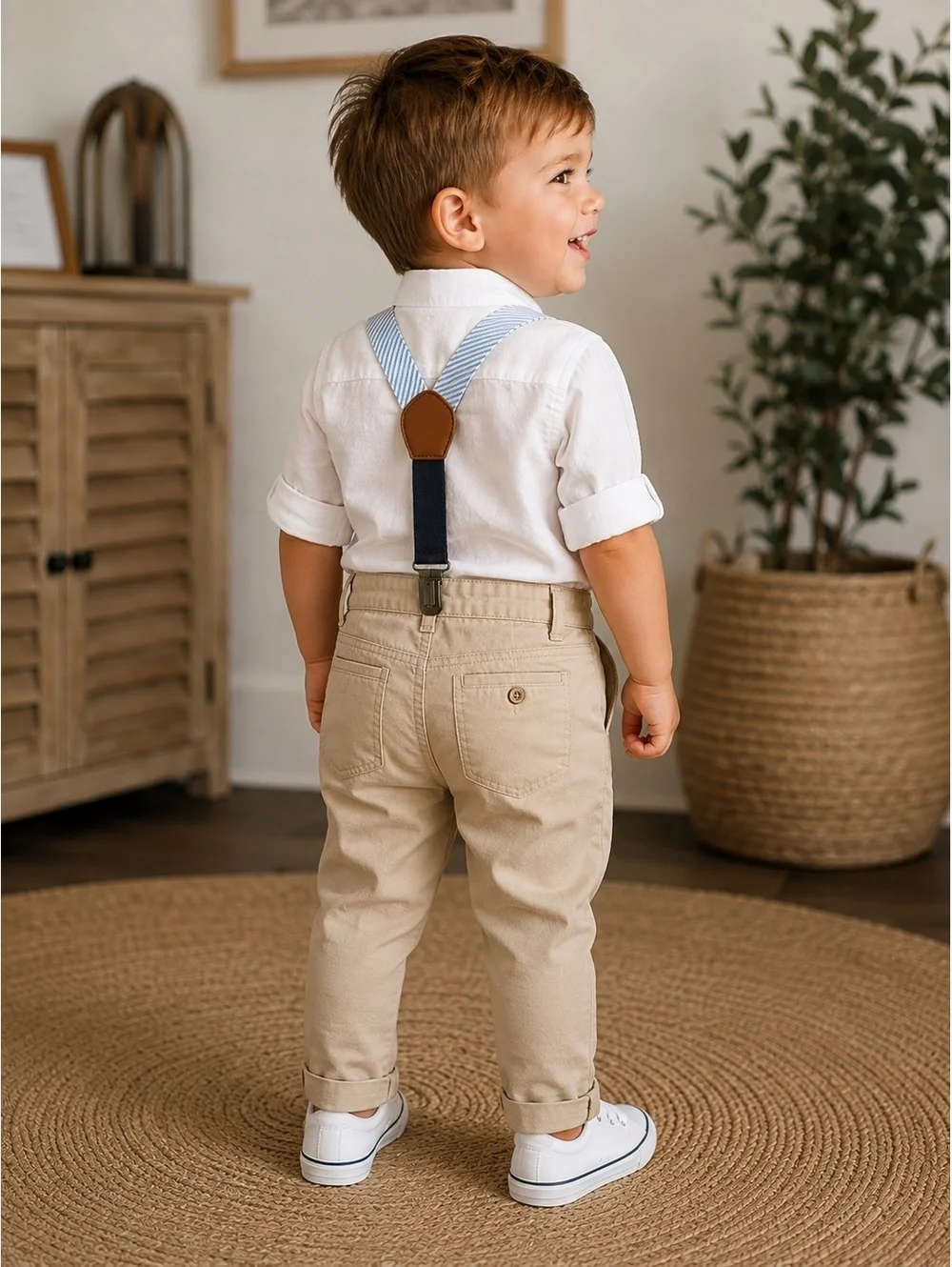 Janie and Jack Baby Boys' Blue and White Striped Suspenders, Size 12 to 24 Month